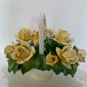 Italian Made porcelain Yellow Roses in Basket